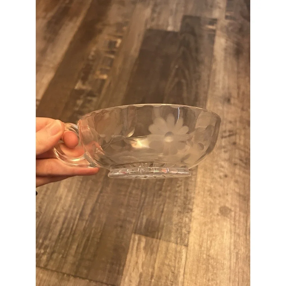Clear Pressed Glass Floral Bowl, Round Decorative Flower Pattern